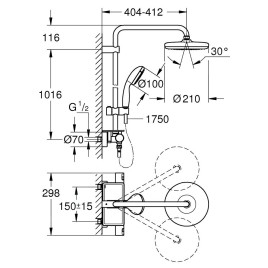 Grohe Vitalio Start - Set de douche 210 avec thermostat, 9,5 l / min, 2 jets, chrome 26814001