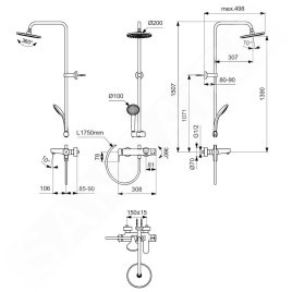 Ideal Standard Cerafine O - Ensemble de douche avec mitigeur de baignoire, diamètre 200 mm, 1 jet, chrome BC749AA