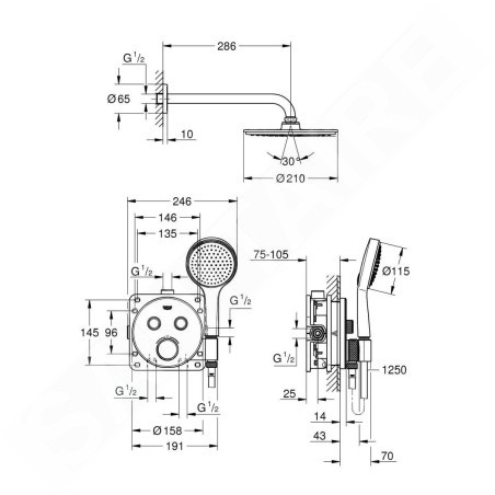 Grohe Grohtherm SmartControl - Set de douche Perfect avec thermostat encastré, 210 mm, chrome 34743000
