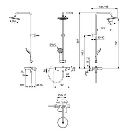 Ideal Standard Cerafine O - Set de douche avec mitigeur de baignoire, diamètre 200 mm, 1 jet, noir BC749XG