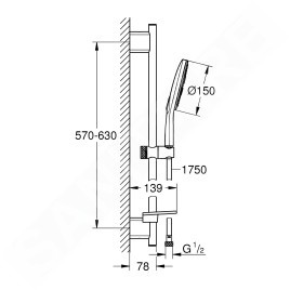 Grohe Rainshower SmartActive - Set de douche de tête 150 9,5 l/min, 3 jets, barre 600 mm et flexible, chrome 26592000