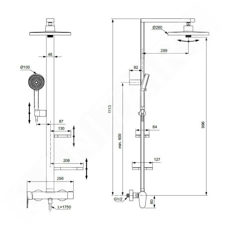 Ideal Standard ALU+ - Set de douche avec mitigeur, diamètre 26 cm, 2 jets, argenté BD584SI