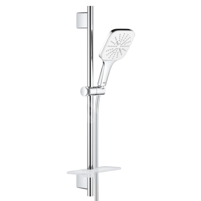 Grohe Rainshower SmartActive Cube - Set de douche de tête 130 9,5 l/min, 3 jets, barre 600 mm et flexible, blanc lunaire