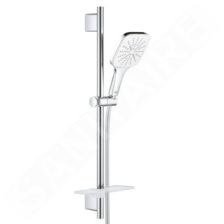 Grohe Rainshower SmartActive Cube - Set de douche de tête 130 9,5 l/min, 3 jets, barre 600 mm et flexible, blanc lunaire