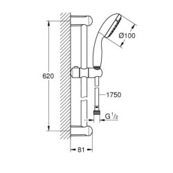 Grohe Vitalio Go - Set de pommeau de douche, 2 jets, barre et flexible, chrome 26196000