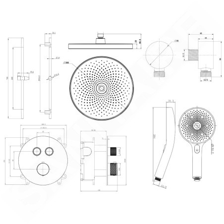 kielle Oudee - Set de douche avec mitigeur encastré, 2 sorties, avec accessoires et corps d’encastrement, chrome 20602SPT10