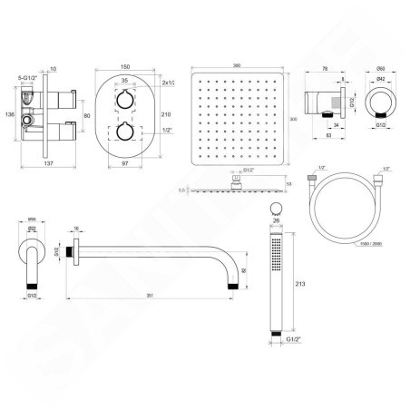 Ravak Chrome - Colonne de douche avec thermostat encastré, corps d’encastrement, chrome X07S015