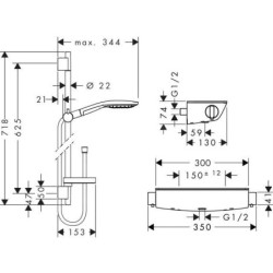 Hansgrohe Raindance Select S - Set de douche avec thermostat, 150 mm, 3 jets, chrome 27036000