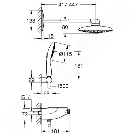 Grohe Rainshower SmartControl - Set de douche Duo encastré avec thermostat, 360 mm, blanc lunaire 26443LS0