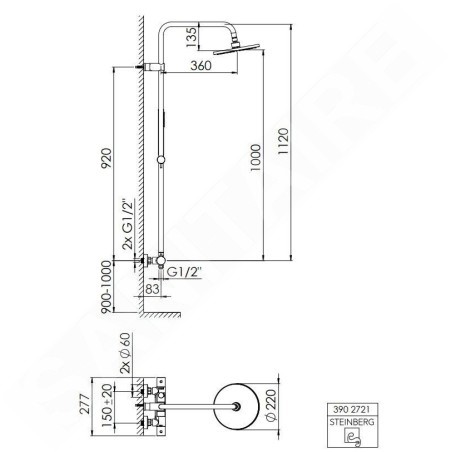 Steinberg 390 - Set de douche avec thermostat, diamètre 220 mm, noir 390 2721 S