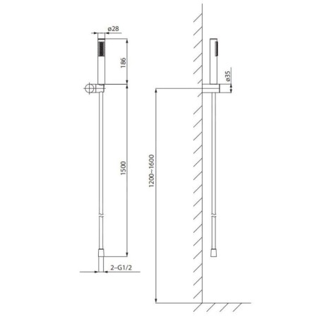 Cersanit Zen - Set de  pommeau de douche, support et flexible, gun metal S951-618