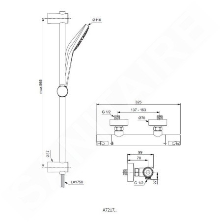 Ideal Standard CeraTherm - Colonne de douche T50 avec thermostat, 3 jets, chrome A7217AA