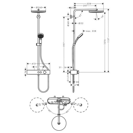 Hansgrohe Pulsify S - Set de douche avec thermostat, diamètre 26 cm, 3 jet, bronze brossé 24220140