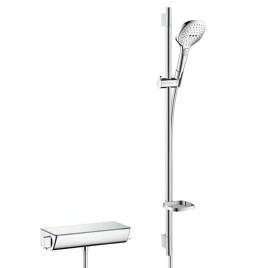 Hansgrohe Raindance Select E - Set de douche 120 avec thermostat Ecostat Select, 3 jets, blanc/ chrome 27039400
