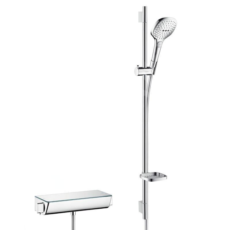 Hansgrohe Raindance Select E - Set de douche 120 avec thermostat Ecostat Select, 3 jets, blanc/ chrome 27039400