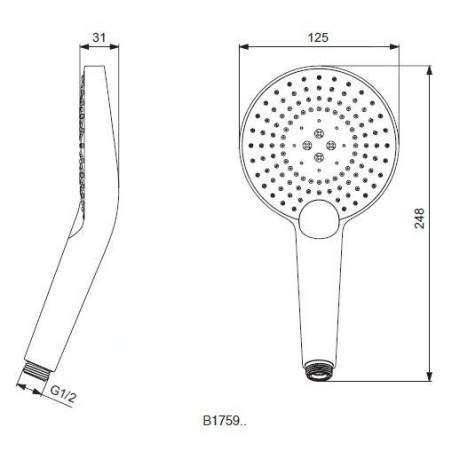 Ideal Standard Idealrain Evo Jet - Douchette manuelle Circle 125 mm, 3 jets, chrome B1759AA