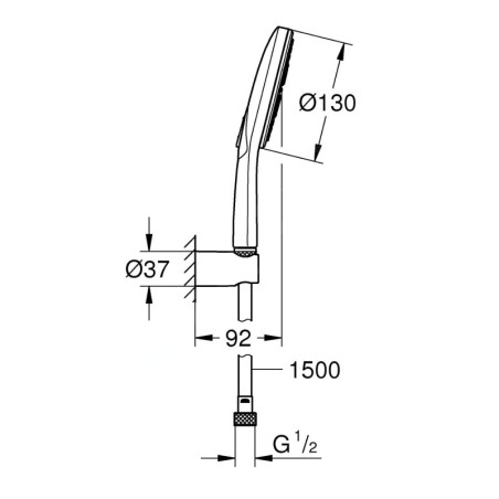 Grohe Rainshower SmartActive - Set de douche de tête 130 9,5 l/min, 3 jets, support et flexible, blanc lunaire 26581LS0