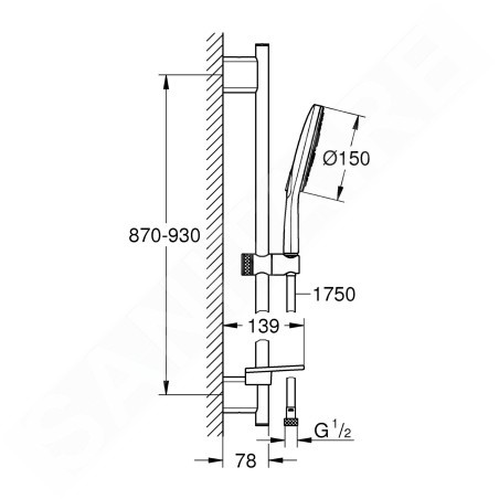 Grohe Rainshower SmartActive - Set de douche de tête 150, 3 jets, barre 900 mm et flexible, blanc chrome 26593000