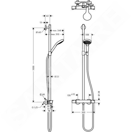 Hansgrohe Croma Select S - Set de douche SemiPipe Multi avec thermostat, blanc / chrome 27247400