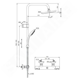 Ideal Standard CeraTherm - Ensemble de douche avec thermostat, 300x200 mm, 3 jets, chrome A7701AA
