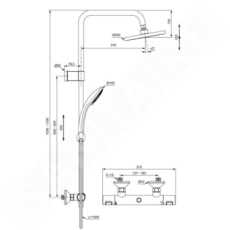 Ideal Standard CeraTherm - Ensemble de douche avec thermostat, 300x200 mm, 3 jets, chrome A7701AA