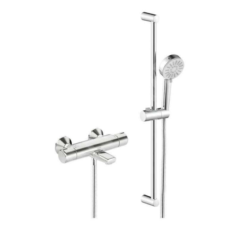 Hansa Basic - Colonne de douche avec mitigeur de baignoire thermostatique, 3 jets, chromé 55162131