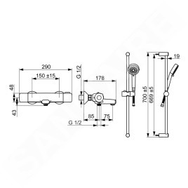 Hansa Basic - Colonne de douche avec mitigeur de baignoire thermostatique, 3 jets, chromé 55162131