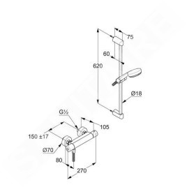 Kludi Logo - Set de douche avec thermostat, barre 600 mm, chrome 6857505-00