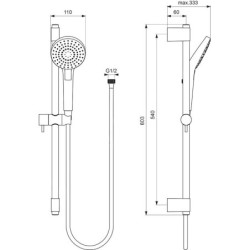 Ideal Standard Idealrain Evo Jet - Set de douche Circle, barre 600 mm avec douchette, 3 jets, chrome B2233AA