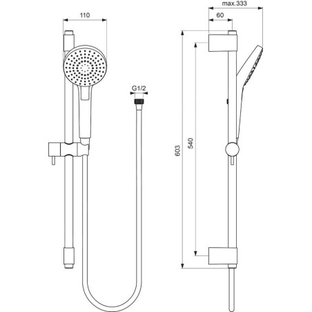 Ideal Standard Idealrain Evo Jet - Set de douche Circle, barre 600 mm avec douchette, 3 jets, chrome B2233AA