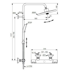 Ideal Standard CeraTherm - Set de douche avec thermostat, diamètre 26 cm, 2 jets, chrome A7210AA