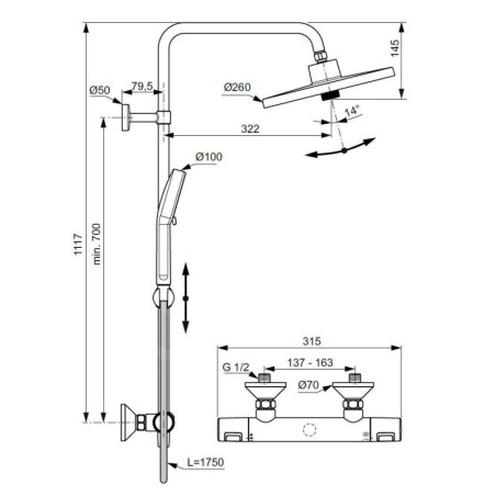 Ideal Standard CeraTherm - Set de douche avec thermostat, diamètre 26 cm, 2 jets, chrome A7210AA