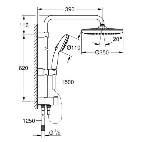 Grohe Vitalio Start - Set de douche sans mitigeur, diamètre 25 cm, 2 jets, chrome 26680001
