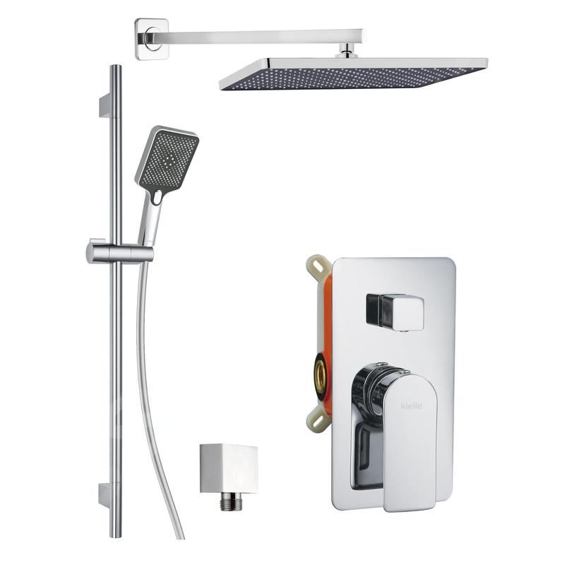 kielle Vega - Set de douche avec mitigeur encastré, 2 sorties, avec accessoires et le corps d’encastrement, chrome 20618SP10