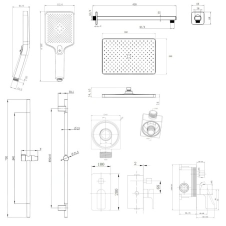 kielle Vega - Set de douche avec mitigeur encastré, 2 sorties, avec accessoires et le corps d’encastrement, chrome 20618SP10