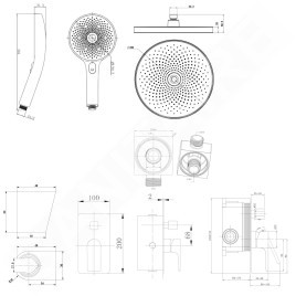 kielle Vega - Set de douche avec mitigeur encastré, 2 sorties, avec accessoires et corps d’encastrement, chrome 20618SP40
