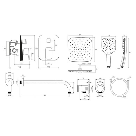 Ravak 10° - Set de douche avec mitigeur encastré, corps d’encastrement, 3 jets, noir X07S013