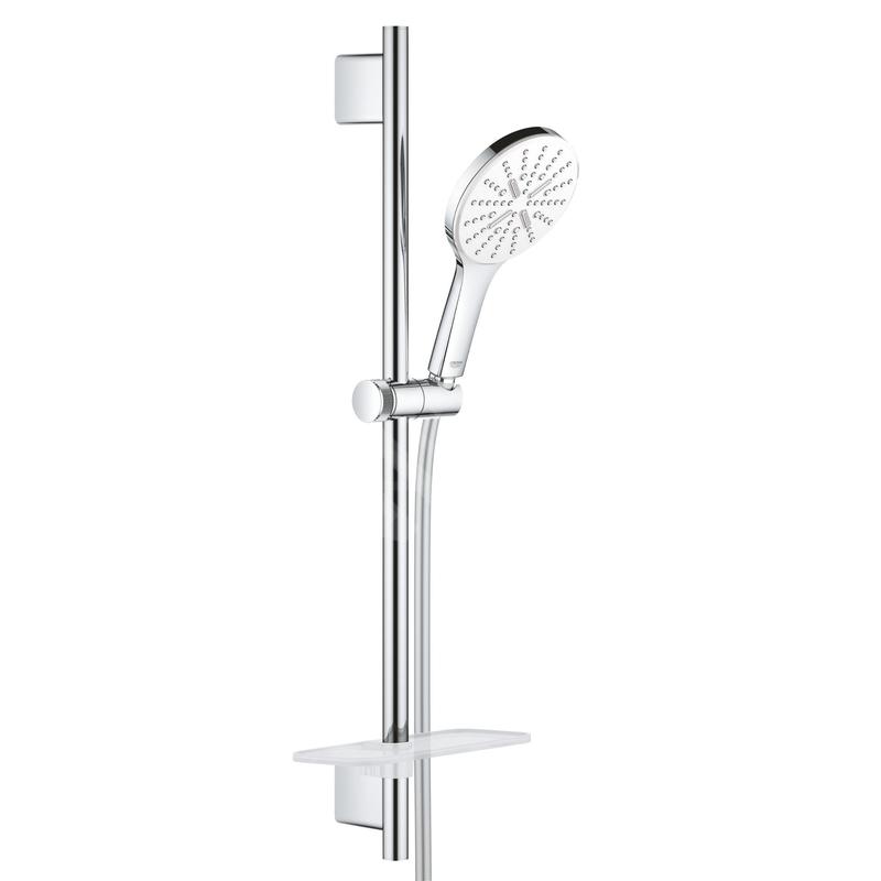 Grohe Rainshower SmartActive - Set de douche de tête 130, 3 jets, barre 600 mm et flexible, blanc lunaire 26576LS0