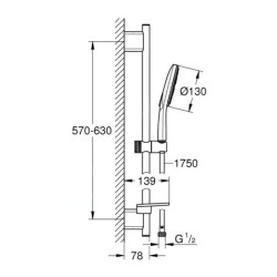 Grohe Rainshower SmartActive - Set de douche de tête 130, 3 jets, barre 600 mm et flexible, blanc lunaire 26576LS0