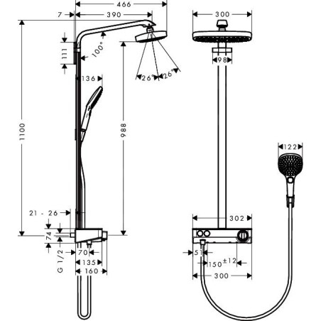 Hansgrohe Raindance Select E - Set de douche avec thermostat ShowerTablet, 300 mm, 2 jets, blanc/ chrome 27126400