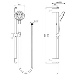 Ideal Standard Idealrain Evo Jet - Set de douche Diamond, barre 600 mm avec douchette, 3 jets, chrome B2234AA