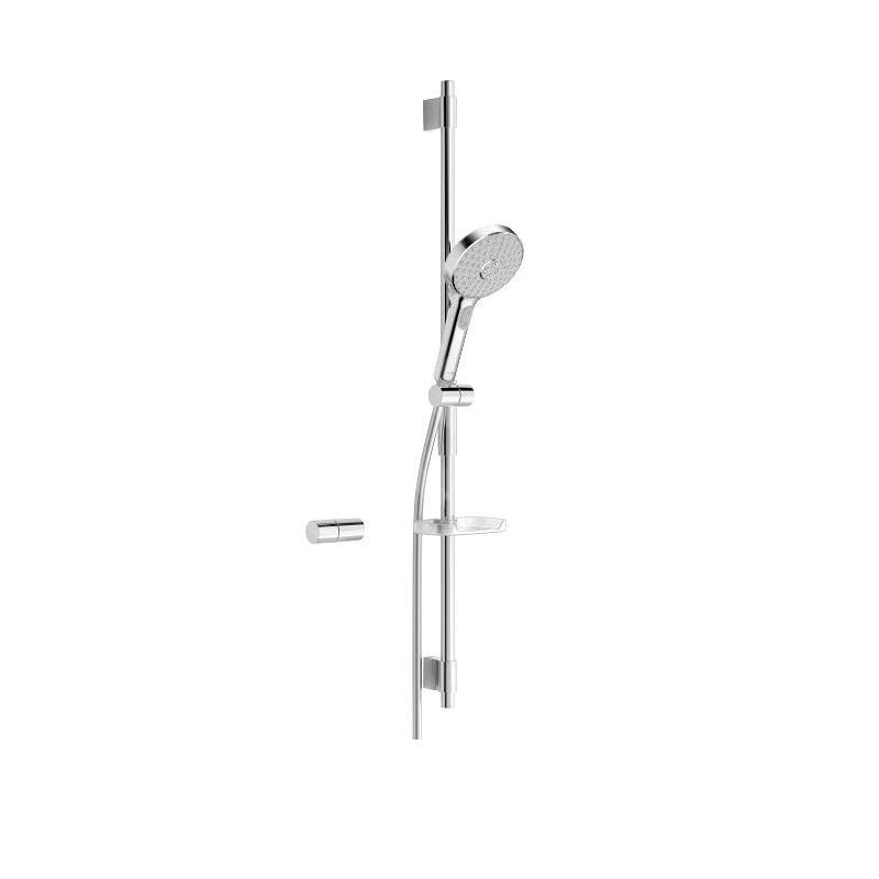 Hansa Activejet - Set de douche avec flexible, barre et douchette, 3 jets, gris clair/chrome 84370130