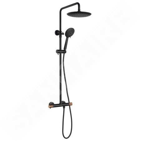 Sapho Solaris - Set de douche avec thermostat, 5 jets, noir mat/cuivre WD139PG