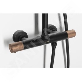 Sapho Solaris - Set de douche avec thermostat, 5 jets, noir mat/cuivre WD139PG