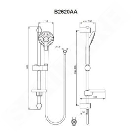 Ideal Standard Idealrain Evo Jet - Set de pommeau de douche, 3 jets, barre et flexible, chrome B2620AA