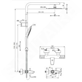 Ideal Standard CeraTherm - Set de douche avec thermostat de baignoire, 200x300 mm, 3 jets, chrome A7591AA