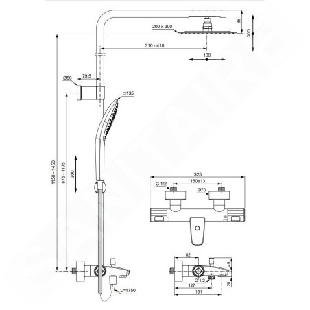 Ideal Standard CeraTherm - Set de douche avec thermostat de baignoire, 200x300 mm, 3 jets, chrome A7591AA