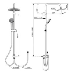 Ideal Standard Idealrain - Ensemble de douche avec inverseur, diamètre 200 mm, 3 jets, chrome A6281AA