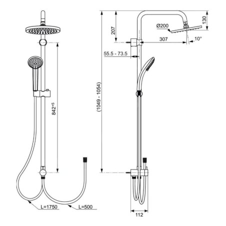 Ideal Standard Idealrain - Ensemble de douche avec inverseur, diamètre 200 mm, 3 jets, chrome A6281AA
