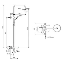 Ideal Standard Cerafine O - Ensemble de douche avec mitigeur de baignoire, diamètre 200 mm, 1 jet, chrome BC525AA
